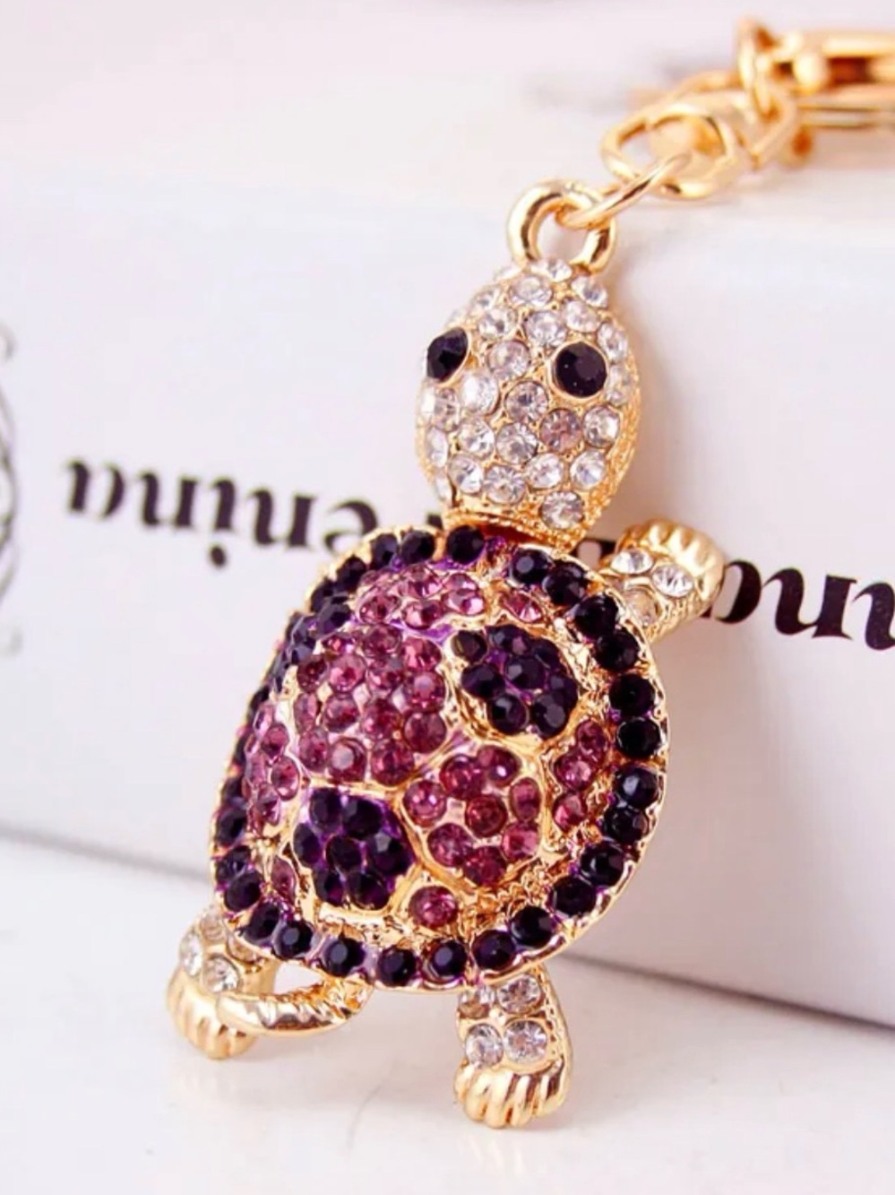 Gold Turtle Pendant Keychain with RhinestoneShell - Picture 3 of 3